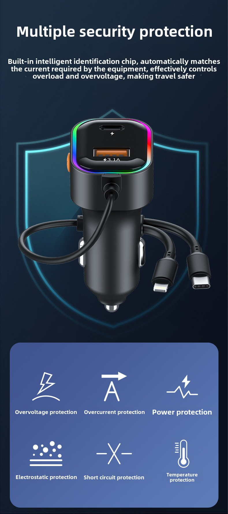 USB One To Two With Cable Charger, Multifunctional Car Phone Charger_autovado.com