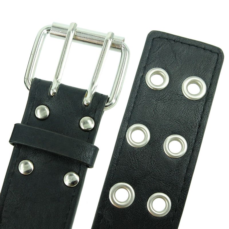 HOT Fashion Women Punk Chain Belt Adjustable Black DoubleSingle Eyelet Grommet Metal Buckle Leather Men Waistband For Jeans_autovado.com