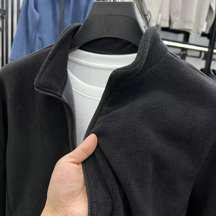 Men's Clothing New autumn and winter fashion polar fleece stand collar men's jacket fashionable and versatile loose couple style zipper sweater_autovado.com