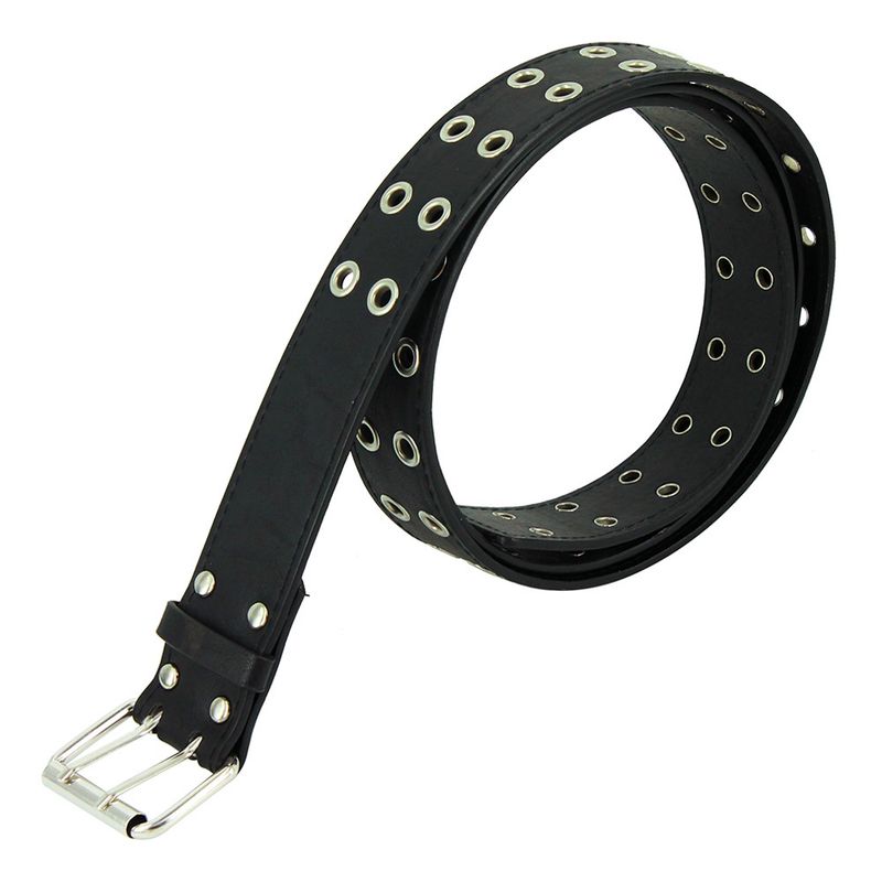 HOT Fashion Women Punk Chain Belt Adjustable Black DoubleSingle Eyelet Grommet Metal Buckle Leather Men Waistband For Jeans_autovado.com