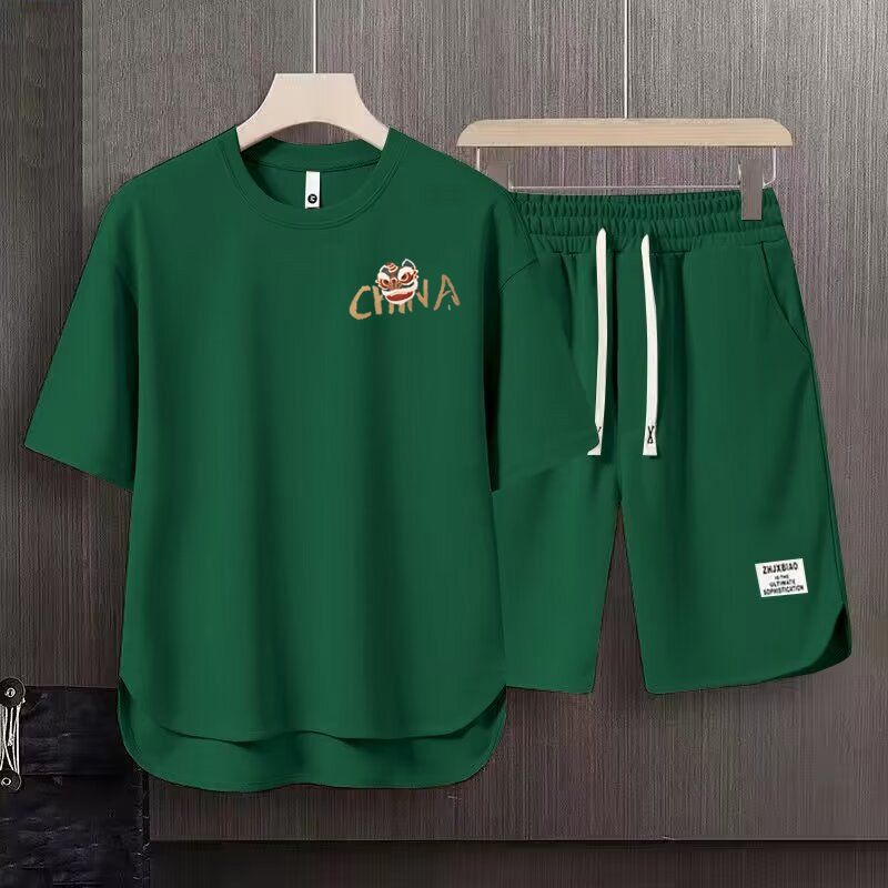 Men's Clothing 2024 Waffle Casual Summer Suit Men's Loose Teen Short sleeved T shirt Shorts Handsome Two piece Suit_autovado.com