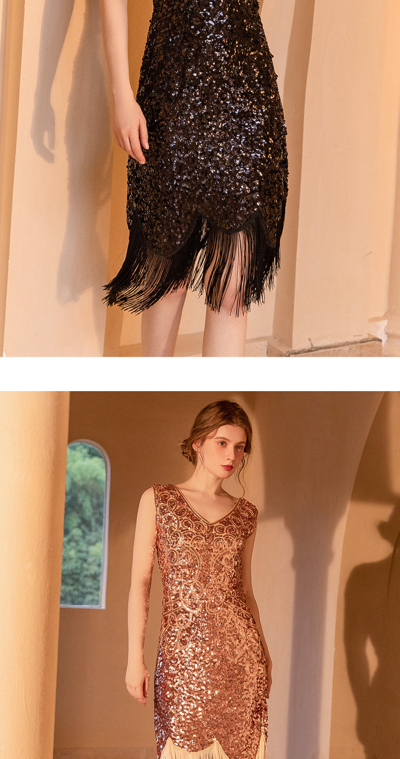 Retro sequin new dress Gatsby ball tassel dress party banquet dance dress toast evening dress_autovado.com