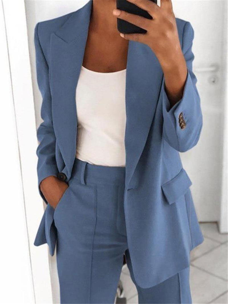 Women's Fashion Lapel Cardigan Temperament Suit Jacket Pants Suit_autovado.com