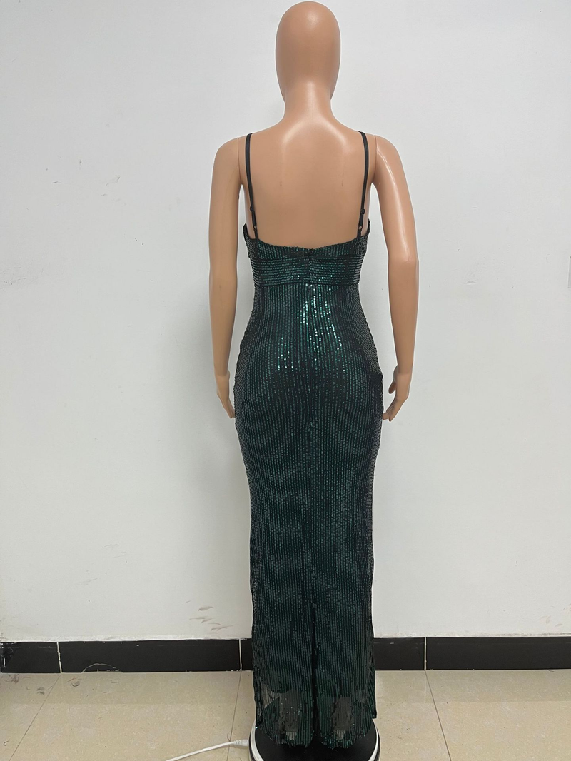 Women's summer slit backless hot girl dress sequined sleeveless suspender skirt women_autovado.com