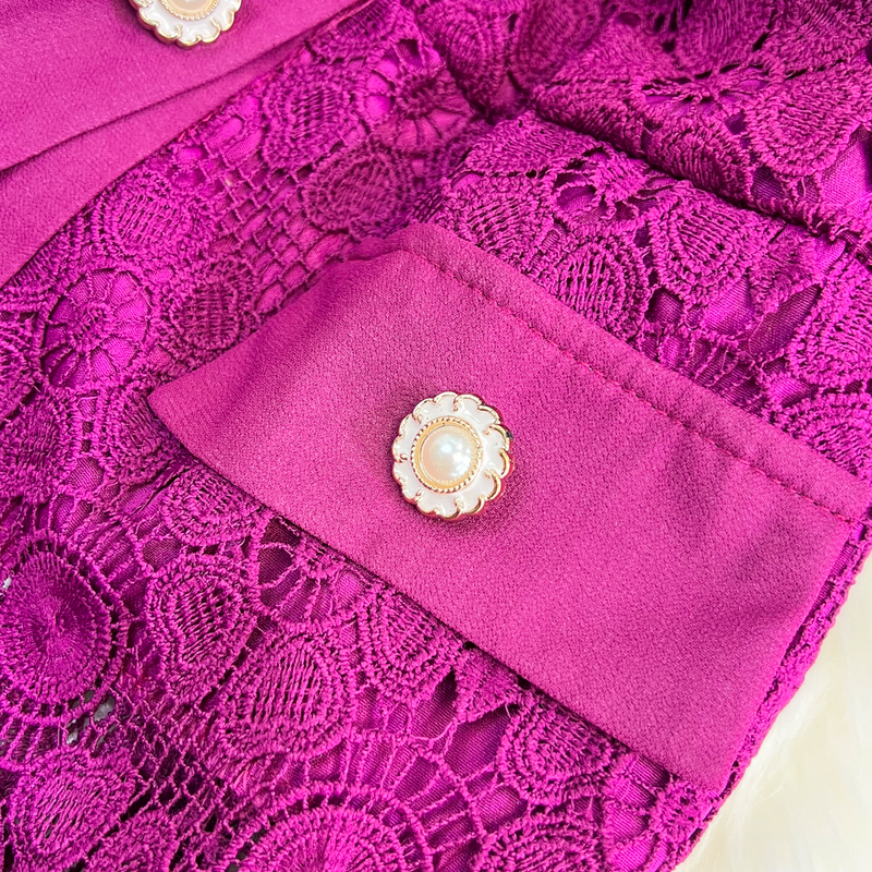 Women's fashion single breasted lace shirt two-piece set high waist a line pleated skirt_autovado.com