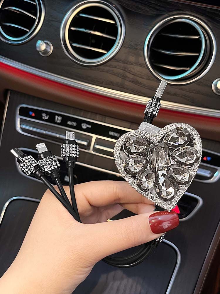 Car Charger With To Cables, High-end Internet Celebrity Goddess Model For Cars, Three In One Data Cable, Super Fast_autovado.com