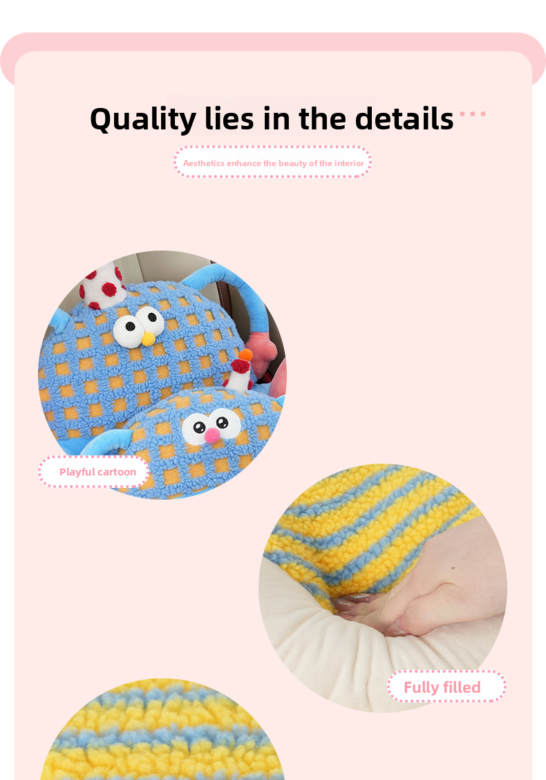 Cute Lumbar Support Cartoon Creative Monster Comfortable Car Headrest Neck Pillow Interior Accessories For Women_autovado.com