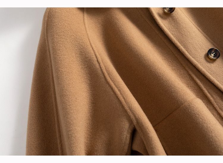 Women's Clothing quality double sided wool coat with hood and short button for women_autovado.com