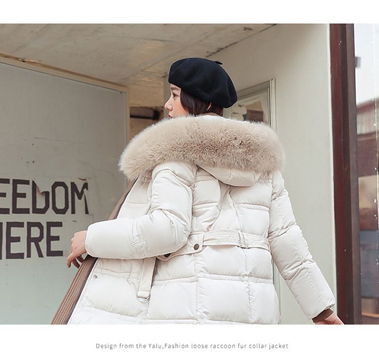 Women's Clothing Winter New Cotton Jacket Large Fur Collar Medium Length Slim Belt Slim Temperament Down Cotton Jacket Women's Jacket_autovado.com