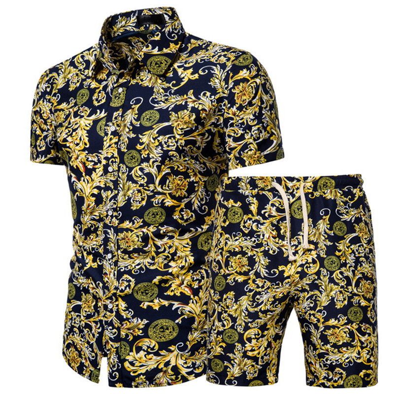 Men's Clothing Short Sleeve Shirt Printed Shirt Set _autovado.com