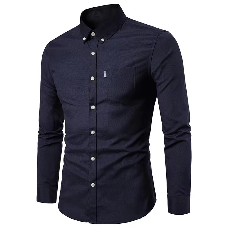 Men's long sleeve shirt Men's shirt Korean version of non-ironing slim solid color young casual men's wear_autovado.com