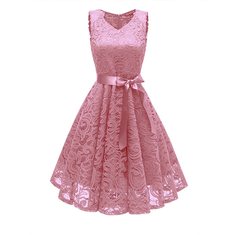 Women's Nordic small fresh V-neck mature women's big swing lace women's dress_autovado.com