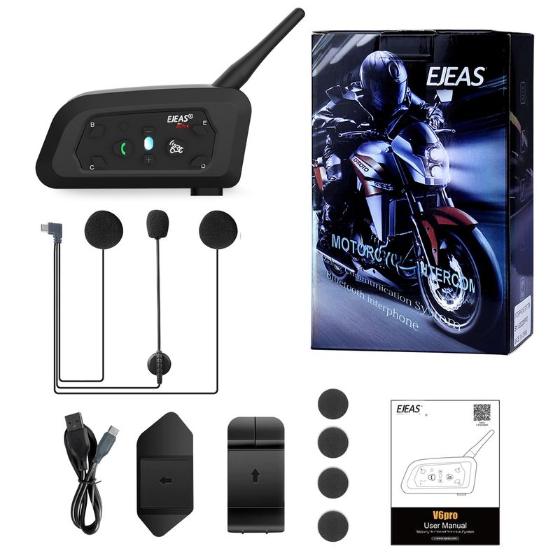 EJEAS factory wholesale motorcycle helmet bluetooth intercom headset V6Pro single pack 6 people outdoor switching intercom_autovado.com