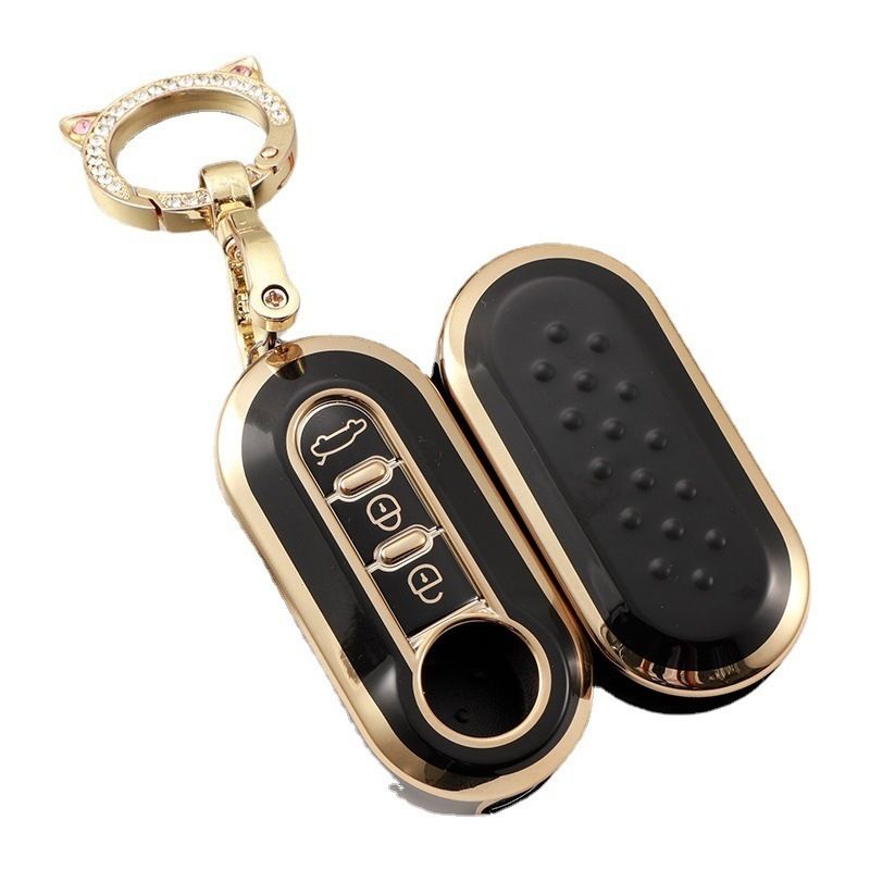 Applicable 3-key Fiat folding key case 500 Boyue Bravo Feixiang Iveco golden edge car key case_autovado.com