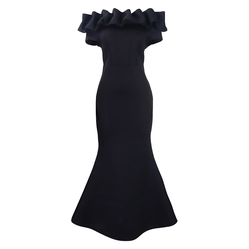 Women's Clothing new solid color fishtail skirt fungus edge slim evening dress_autovado.com