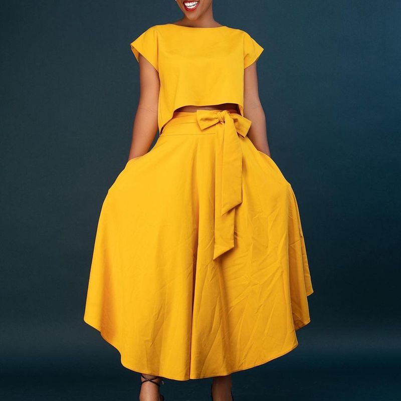 Women's Clothing plus size women's clothing 2023 new fashion temperament casual tops big swing skirt suit_autovado.com
