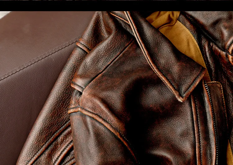 Men Genuine Leather Jacket Vintage Brown 100% Cowhide Coat Man Slim Fashion Biker Clothing Asian Size S6XL M697 Drop_autovado.com