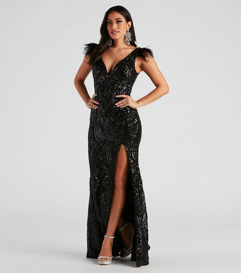 Women's fashion slimming high-density sequin banquet evening dress_autovado.com