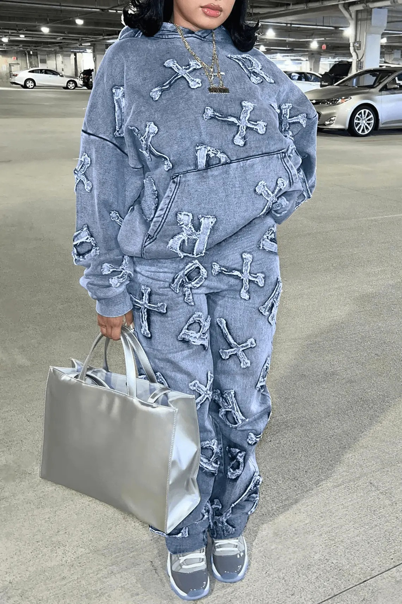 Women's Clothing Women's Printed Pocket Long-sleeved Sweatshirt 2-piece Set Trousers Suit_autovado.com