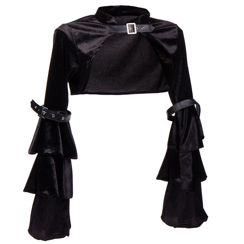 Women's Clothing Short slim dress coat Women's long sleeved small cape waistcoat Spring and autumn casual velvet small outerwear top_autovado.com