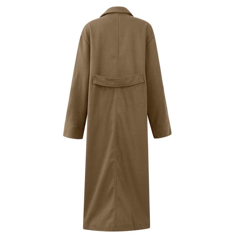 Women's solid color temperament commuting loose woolen green coat without lapels_autovado.com