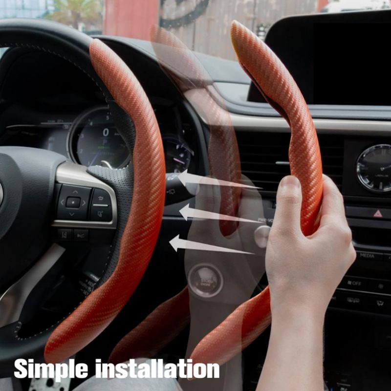 Power Assisted Buckle Ultra-thin Anti Slip Carbon Fiber Patterned Car Suede Steering Wheel Protective Universal Handle_autovado.com