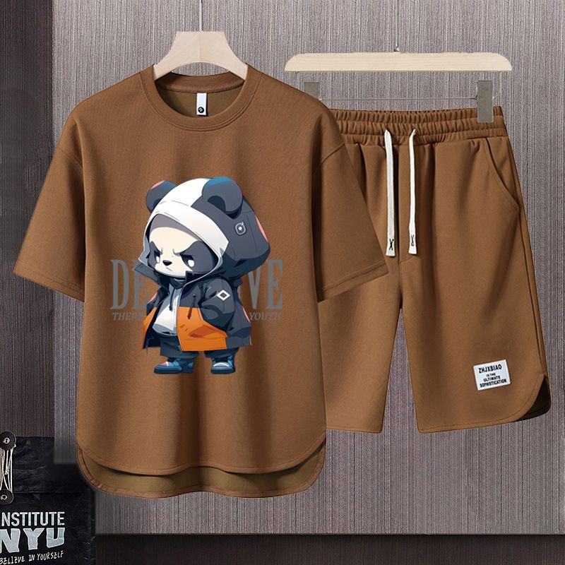 Men's Clothing 2024 Waffle Casual Summer Suit Men's Loose Teen Short sleeved T shirt Shorts Handsome Two piece Suit_autovado.com