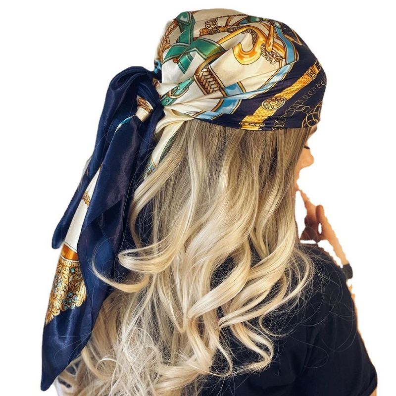 Unisex All vintage chain printed silk scarf satin color 90cm fashion square shawl woman_autovado.com