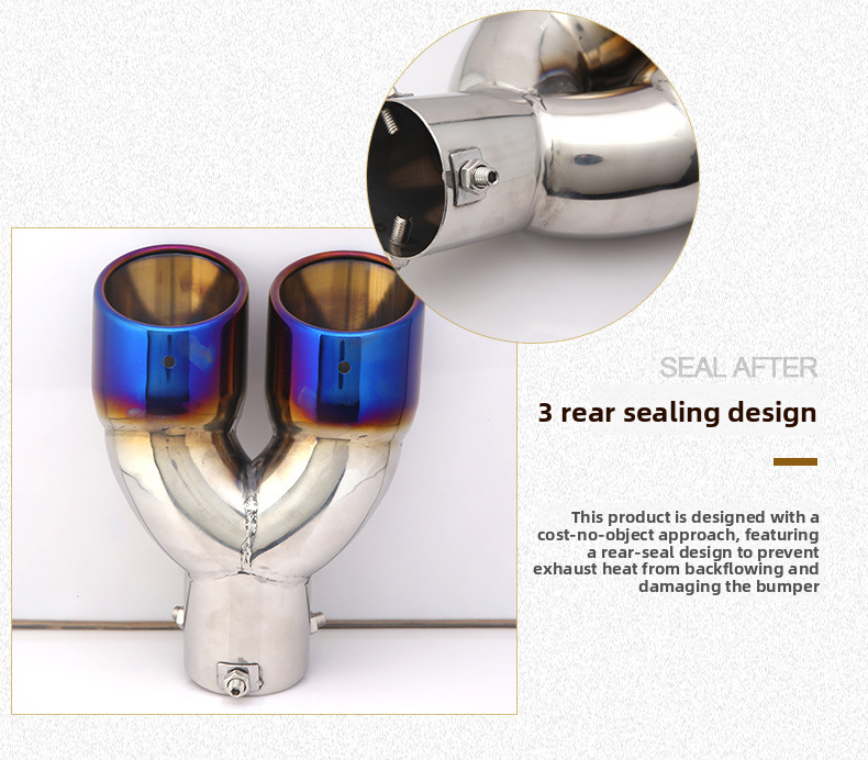 Cross-Border Hot-Selling Tail Thickened Stainless Steel Universal Model Blue Coated Slanted Double Row Car Exhaust Pipe_autovado.com