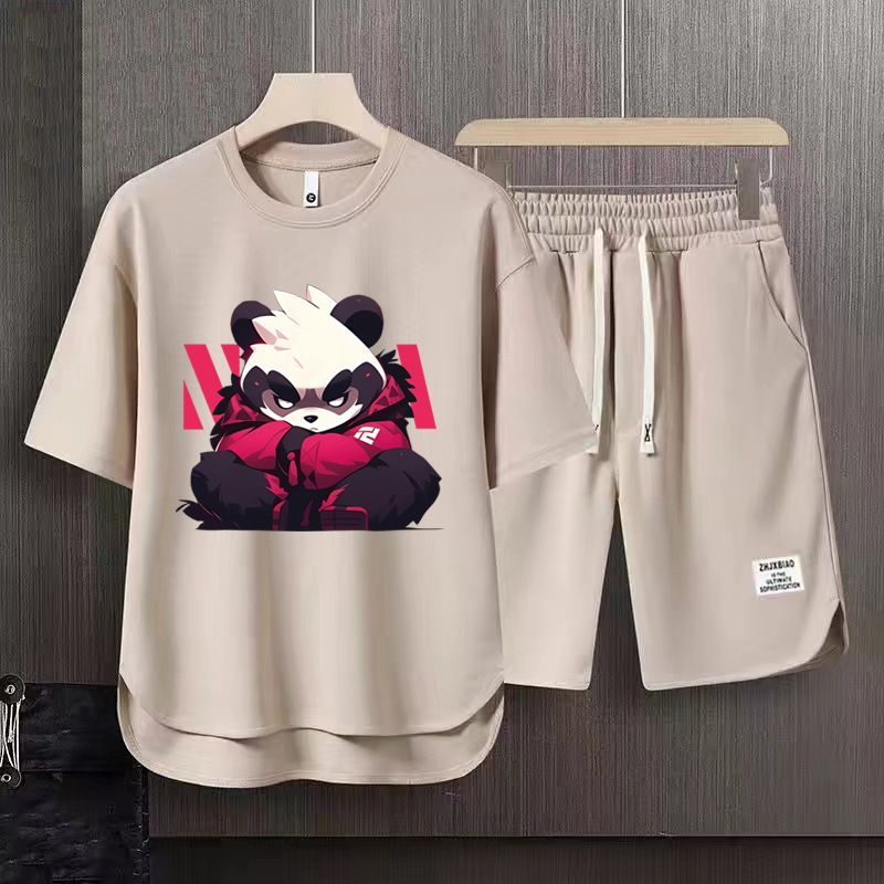 Men's Clothing 2024 Waffle Casual Summer Suit Men's Loose Teen Short sleeved T shirt Shorts Handsome Two piece Suit_autovado.com