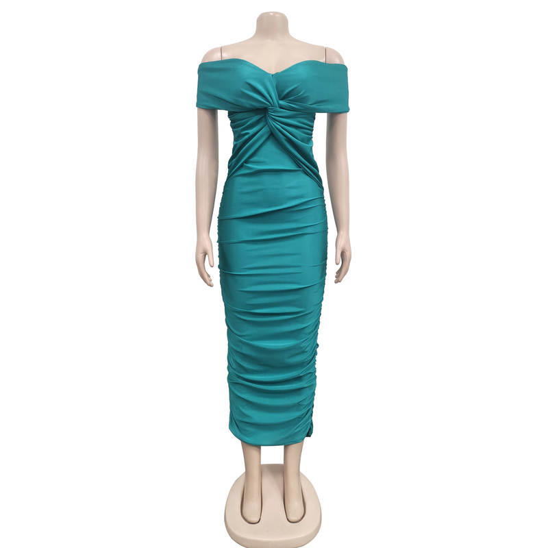 Women's solid color pleated sleeveless long skirt tube top dress_autovado.com