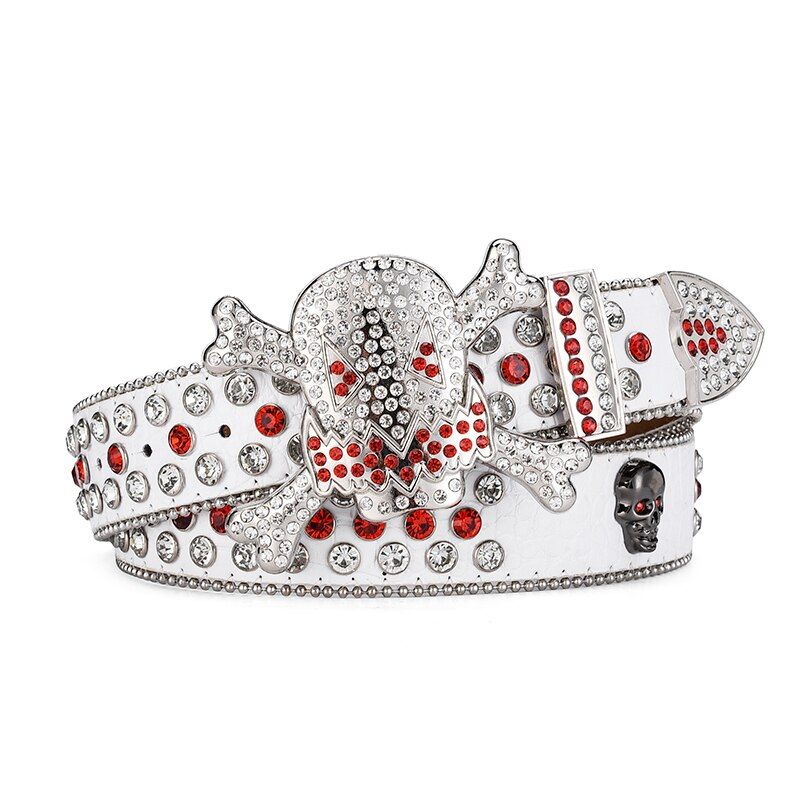 HOT Women's Jeans Skull Head Buckle Rhinestone Y2K Shiny Rivet Design Pu Artificial Diamond Punk Rock Men's Belt_autovado.com
