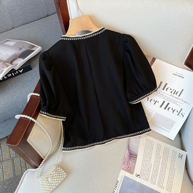 women's clothing fat mm Xiaoxiang style casual shorts contrast color tops slim temperament two-piece suit_autovado.com