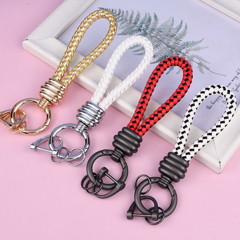 Braided Leather Rope Car Keychain Business Horseshoe Buckle Key Accessories Creative Bag Keychain Metal Pendant_autovado.com