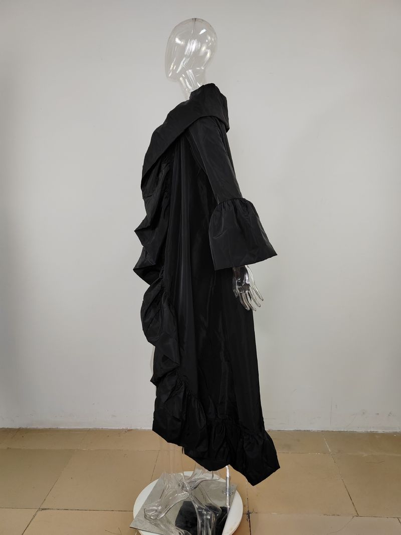 Women's Clothing new women's long windbreaker autumn new solid color ruffled shawl coat_autovado.com