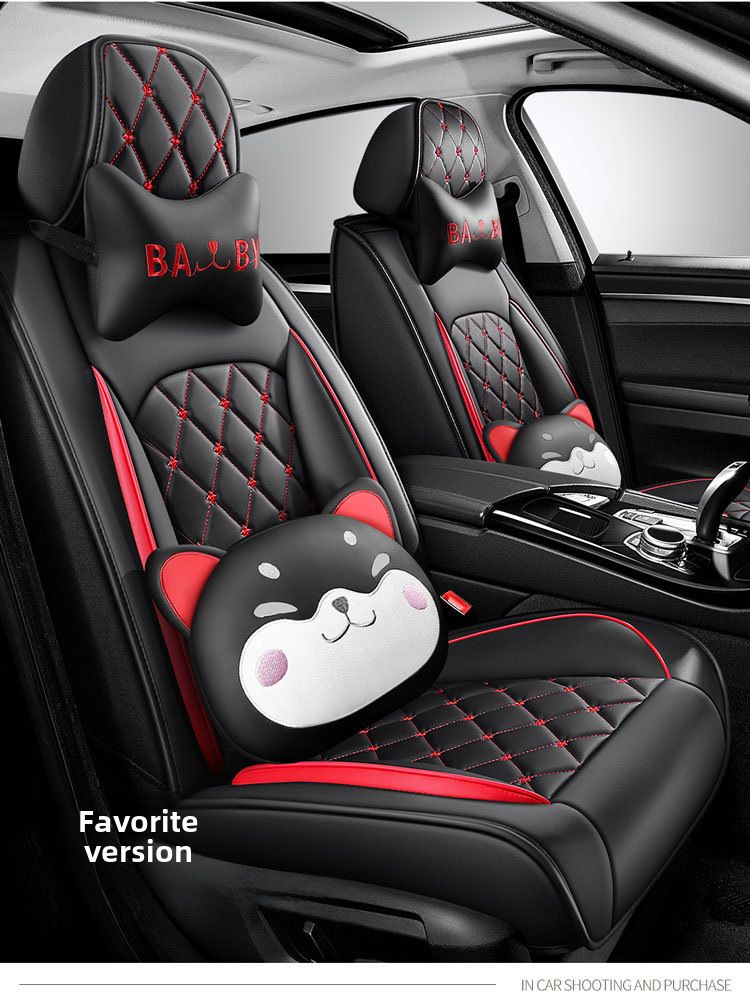 New Crown All-inclusive Full Leather Diamond Four Seasons Car Cushion Four Seasons Universal Dog Head Cartoon Car Seat Cover_autovado.com