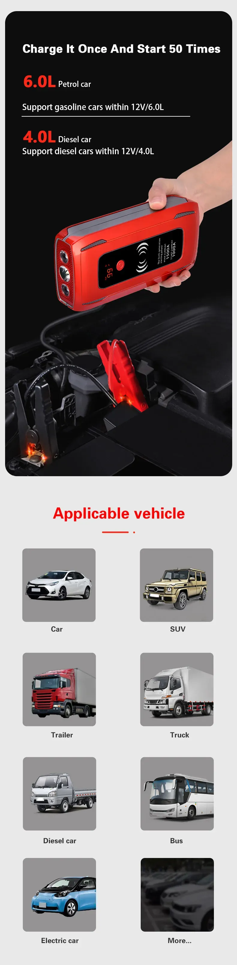 26000mah Car Jump Starter Emergency Starting Power Supply Outdoor Travel 12V Portable Mobile Electric Lighting Sets_autovado.com