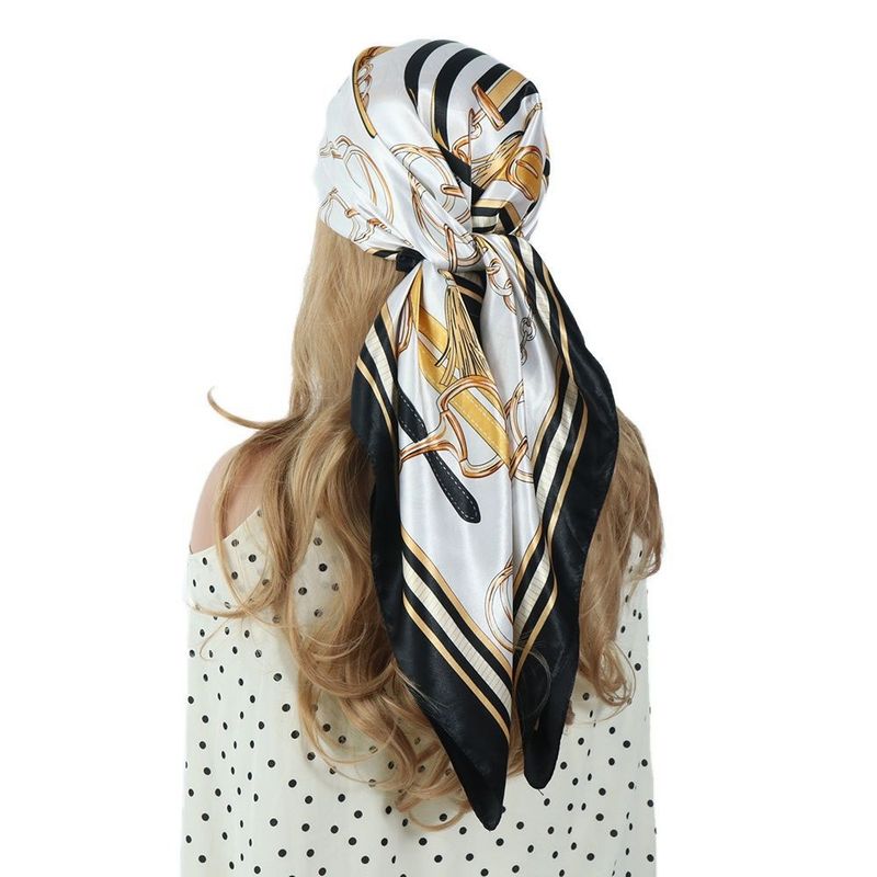 Unisex All vintage chain printed silk scarf satin color 90cm fashion square shawl woman_autovado.com