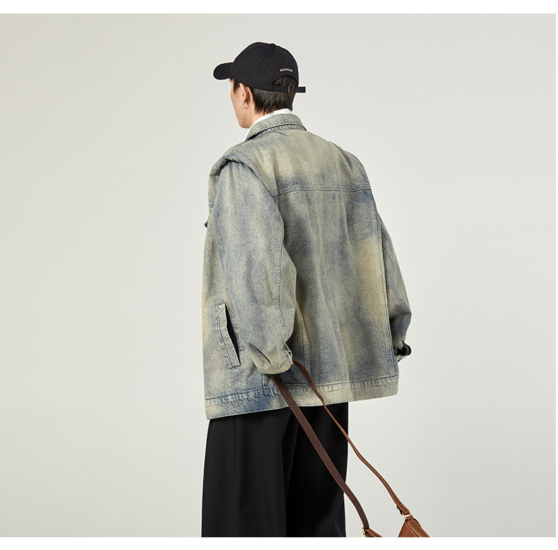 New American vintage washed loose and versatile denim jacket for men with a high-end feel, explosive street workwear jacket, retro jacket_autovado.com
