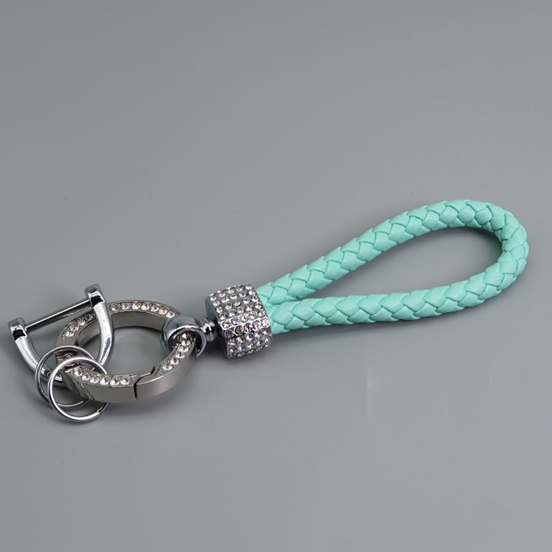 Car Keychain Pendant Diamond-encrusted Keychain Ring Hand Woven Leather Rope Anti-loss D Key Chain_autovado.com
