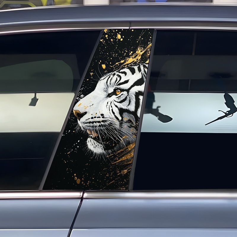 Car Center Pillar White Tiger Window Trim Anti-Scratch Personalized Creative Decoration B-Pillar Sticker Protective Film_autovado.com