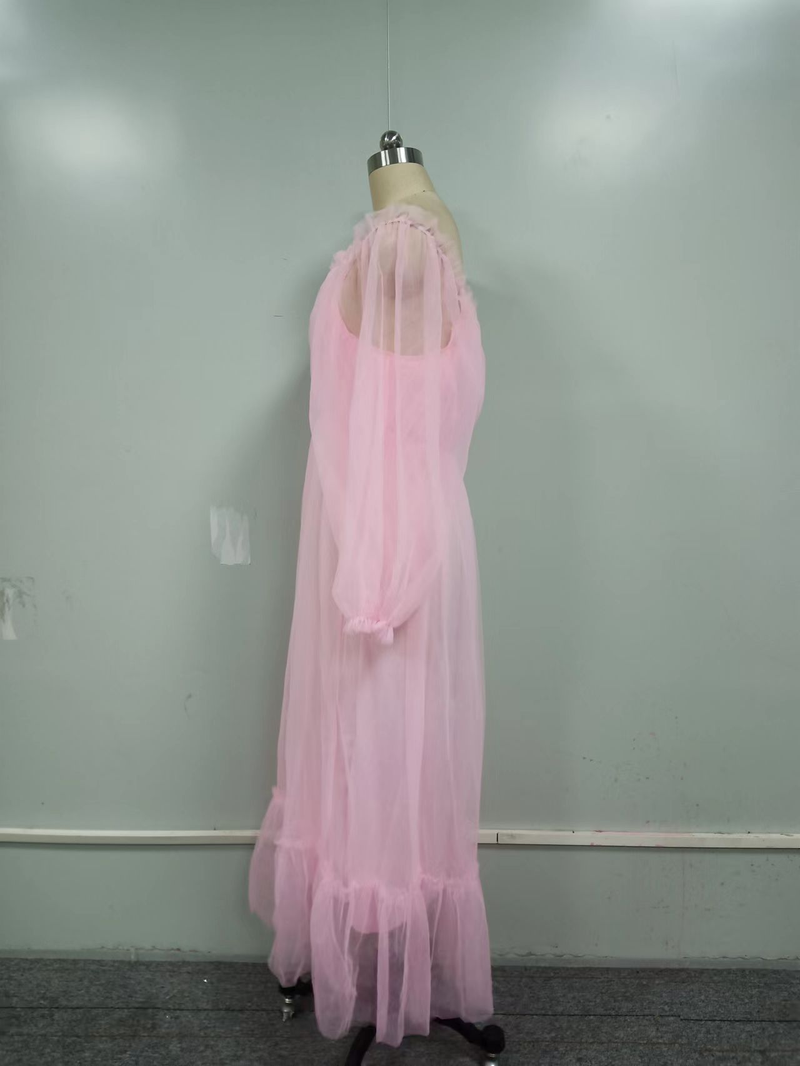 Women's 2023 off-the-shoulder mesh long sleeve wedding dress large hem dress Bridal Wear_autovado.com