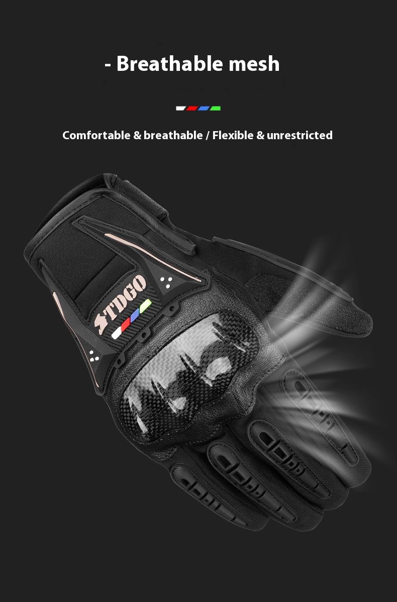 Motorcycle Gloves – All-Season Riding Gloves (Touchscreen, Anti-Slip, PE/Alloy/Carbon Shell, M/L/XL, Black/Red/Green)_autovado.com