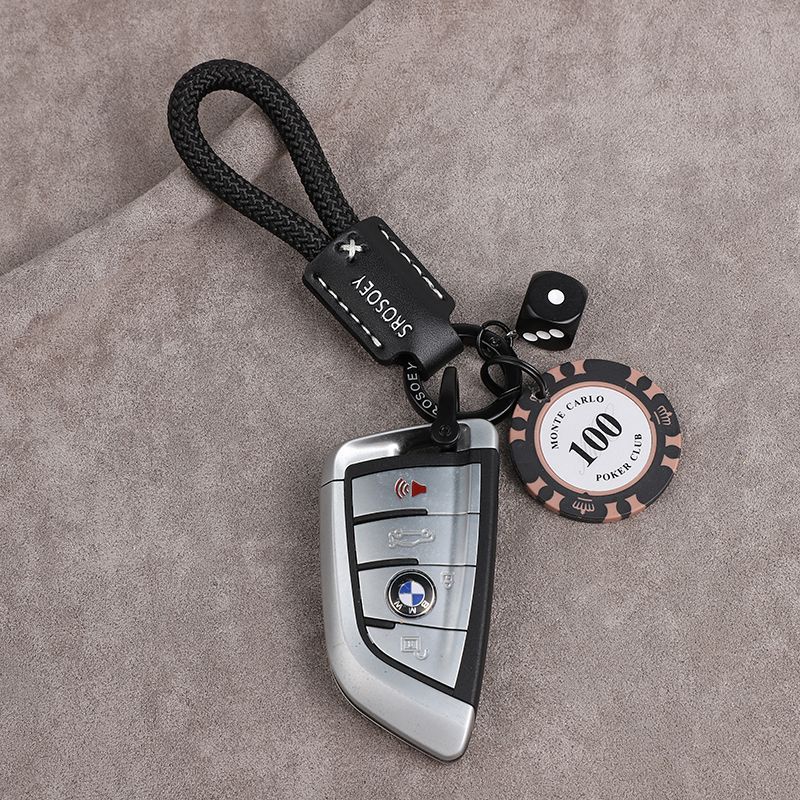 High Grade Original Cowhide Good Luck Chips Car Keychain Pendant Couple Personality Men And Women Bag Pendant Ring Chain Trend_autovado.com