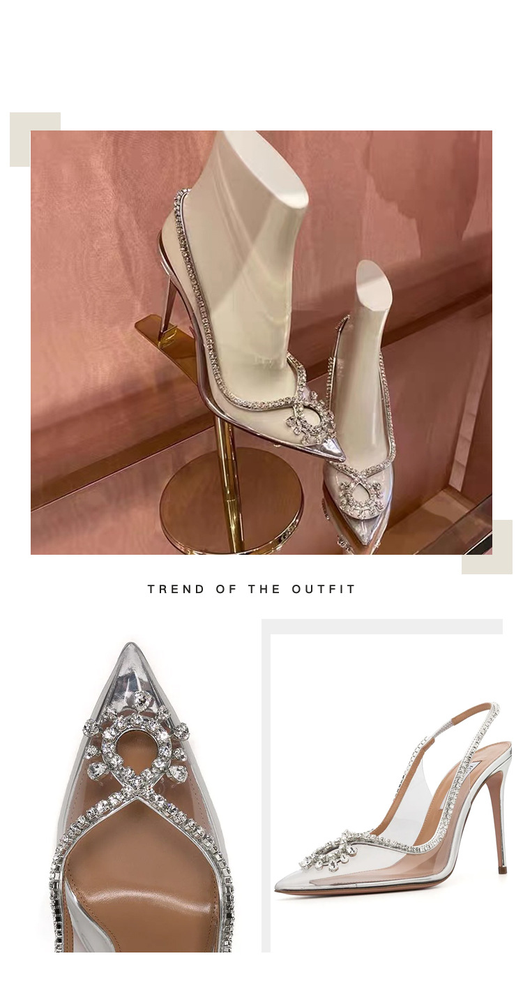 Female Fashion Rhinestone Flash Piece Temperament Beautiful Wedding Shoes Female Pointed Heels After Empty Sandals_autovado.com