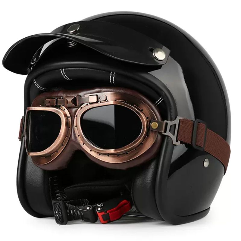 Retro Motorcycle Helmet 3/4 Open Face With Bluetooth & Interchangeable Goggles - ABS Lightweight Safety Helmet For Men & Women_autovado.com
