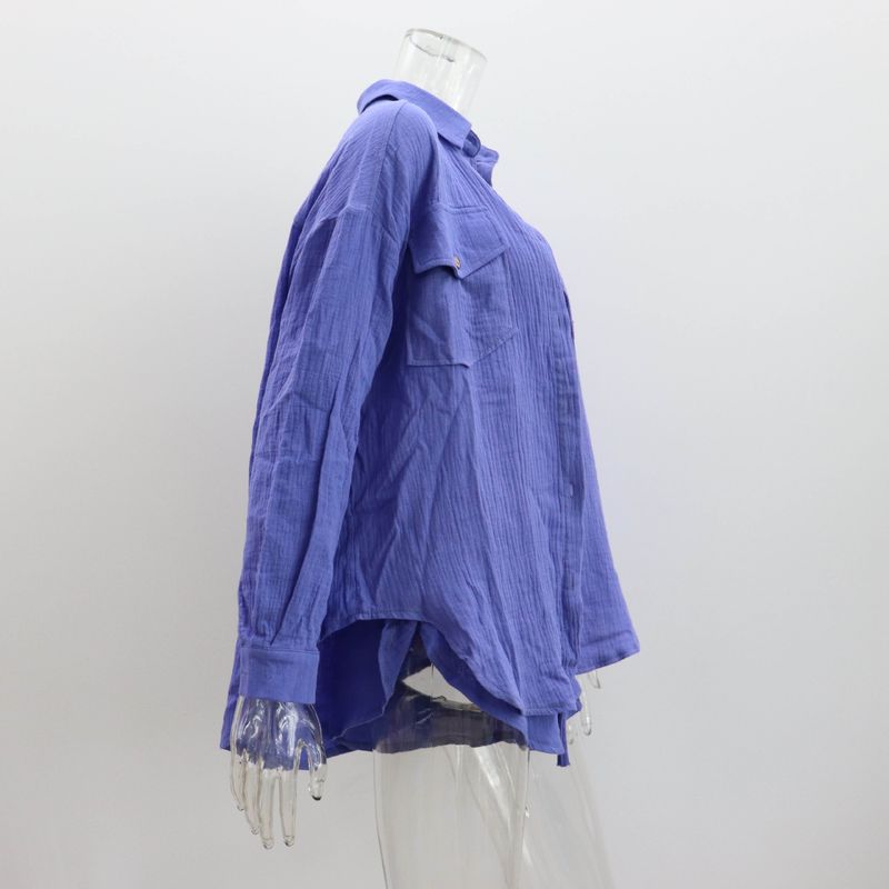 Women's Clothing new arrival lapel loose shirt high waist shorts two piece fashion casual suit_autovado.com