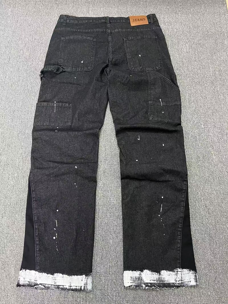 Men's Y2K Distressed Denim Jeans - Star Print Paint Splatter & Foil Design, Straight Leg Retro Streetwear_autovado.com