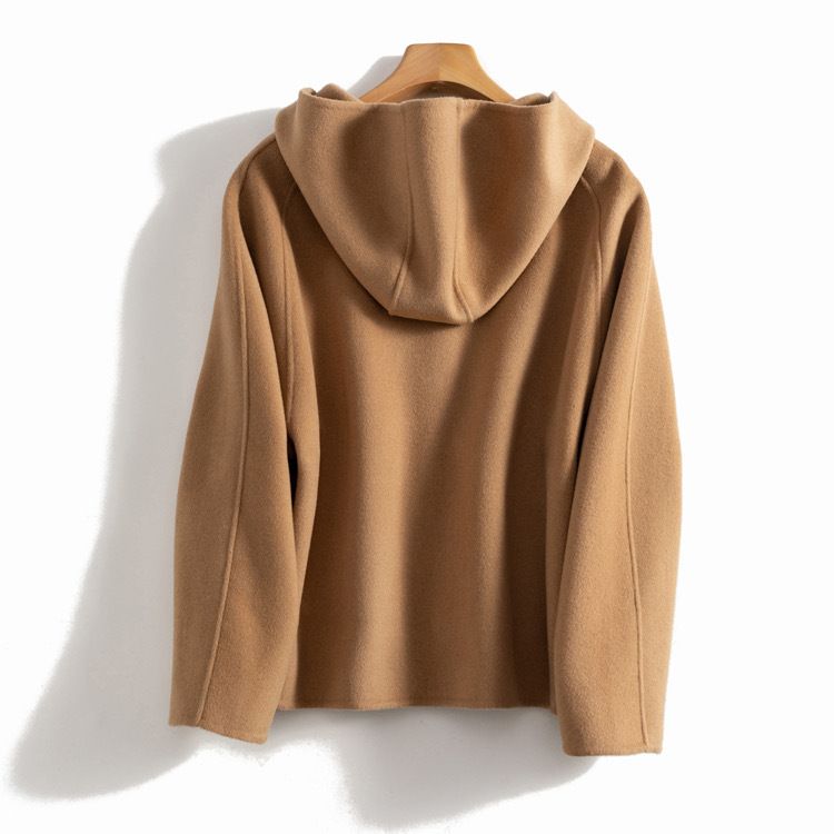 Women's Clothing quality double sided wool coat with hood and short button for women_autovado.com
