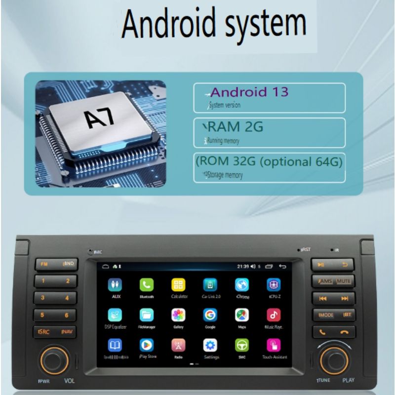 7" Android Car Stereo For BMW E39 (2002-2008) - Wireless CarPlay, HD Touchscreen & Reverse Camera_autovado.com